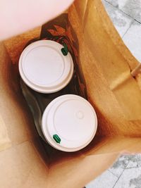 High angle view of coffee on table