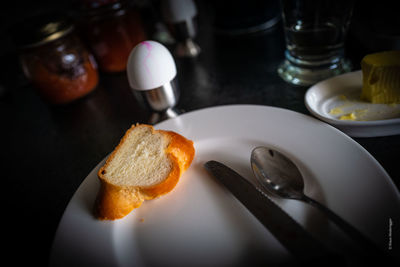 Close-up of breakfast served on table