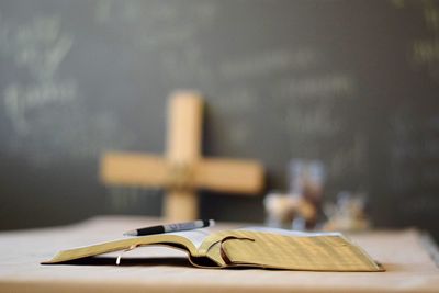 Close-up of book on table