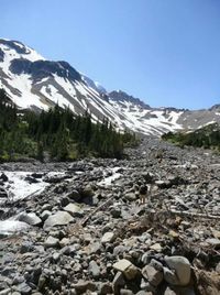 Scenic view of snow covered mountains against sky