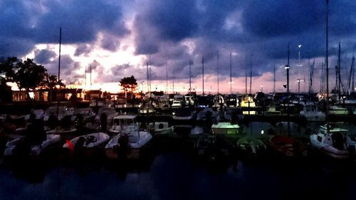 Cloudy sky above town at dusk