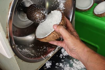 High angle view of person preparing food in kitchen