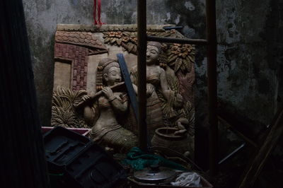 High angle view of statue against building