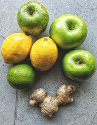High angle view of apples on table