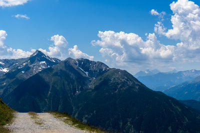 Scenic view of snowcapped mountains against sky