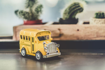 Close-up of toy car on table