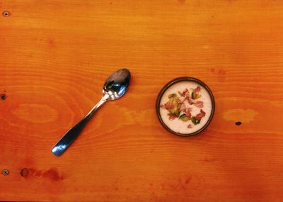 High angle view of food on table