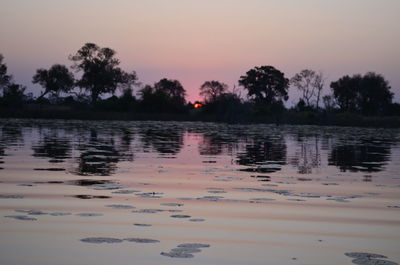 Scenic view of lake at sunset