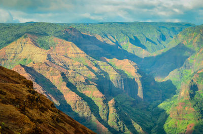 Scenic view of mountains against cloudy sky