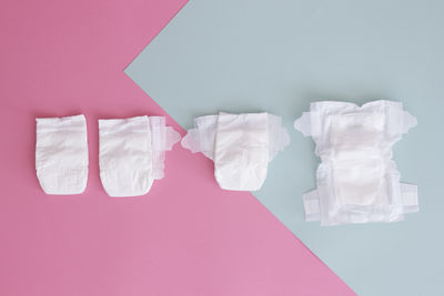 Directly above view of diapers on paper