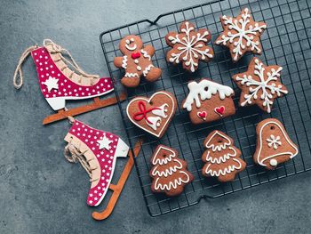 High angle view of cookies