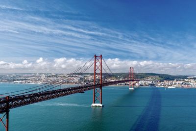 View of suspension bridge over sea