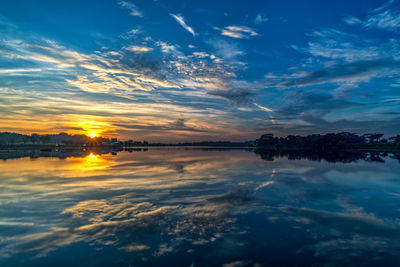 Scenic view of lake against sky during sunset