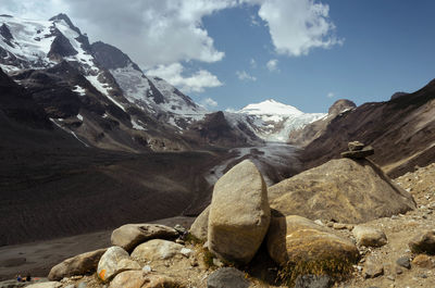 Scenic view of snowcapped mountains against sky