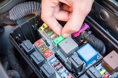 Cropped image of man repairing car engine