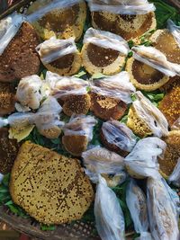 High angle view of food for sale in market