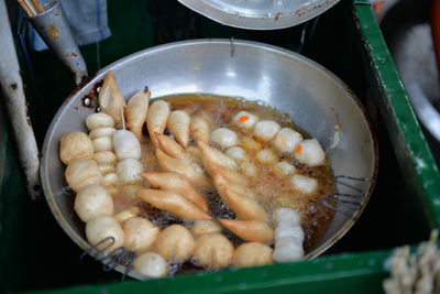 High angle view of seafood in container