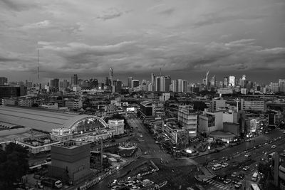 High angle view of cityscape against sky
