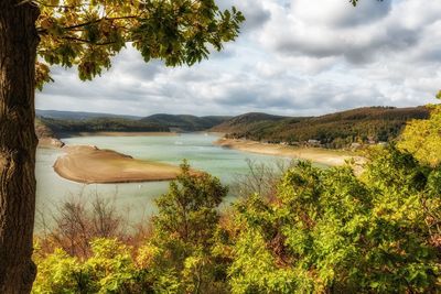 Scenic view of lake and trees against sky