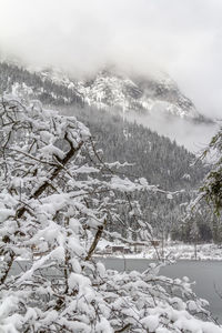 Scenic view of snow covered mountains against sky