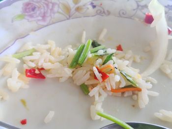 High angle view of chopped vegetables in plate