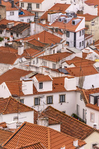 High angle view of residential buildings in city
