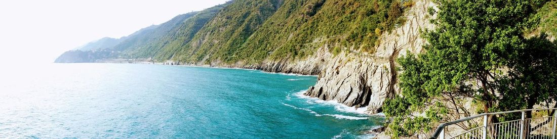 Panoramic view of sea against clear sky