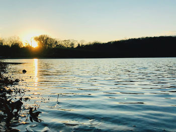 Scenic view of lake against sky during sunset