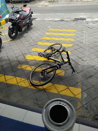 High angle view of bicycle parked on street