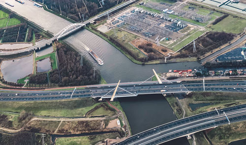 High angle view of bridge over river in city