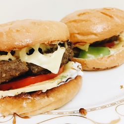 Close-up of burger in plate