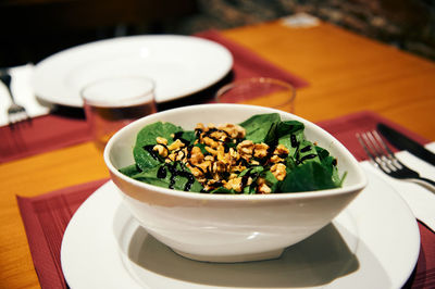 High angle view of food in bowl on table