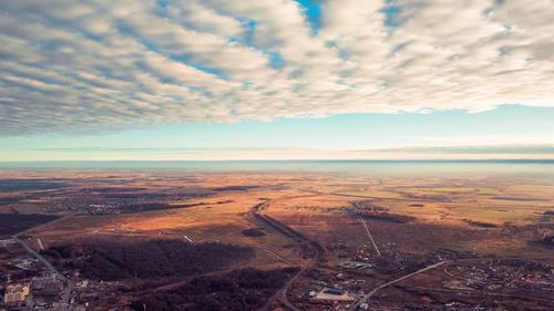 High angle view of landscape against cloudy sky