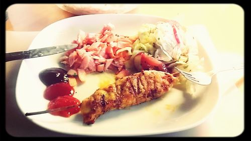 Close-up of food served in plate