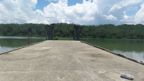 Scenic view of lake against cloudy sky