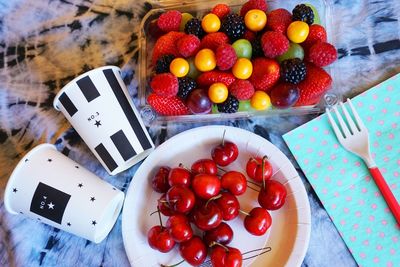 Directly above shot of strawberries on table