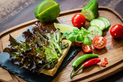 Close-up of vegetables on cutting board