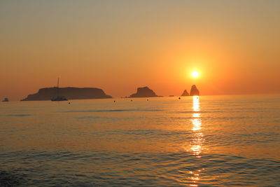 Scenic view of sea against orange sky