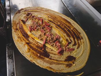 High angle view of food in plate on table