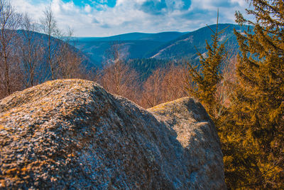 Panoramic view of rocks and mountains against sky