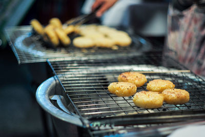 Close-up of food on barbecue grill