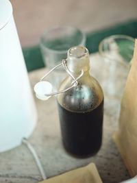 Homemade cold dirty cola soda in bottle , thai street food