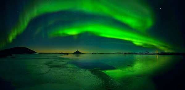 Scenic view of lake against at night