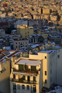 High angle view of buildings in city