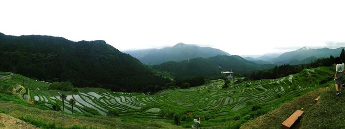Panoramic view of rice terrace against mountains