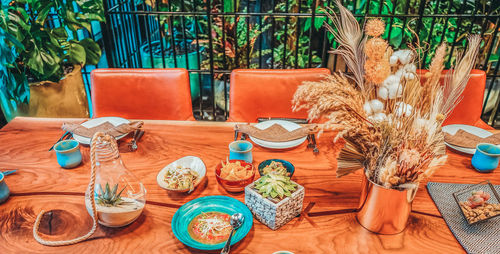 Potted plants on table