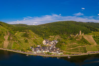 Panoramic view of metternich castle on the moselle, germany.