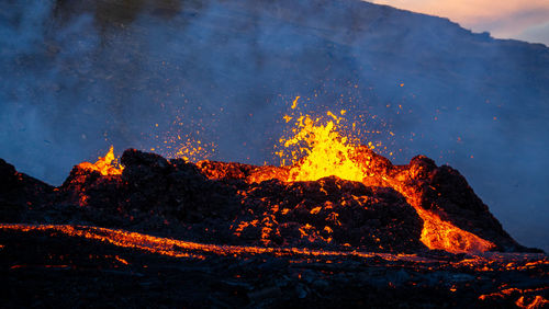 A volcanic eruption in the fagradalsfjall volcano, southwest iceland, august 2022.