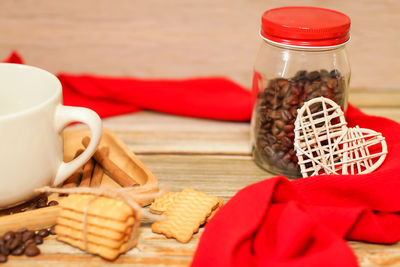 Close-up of cookies in jar on table