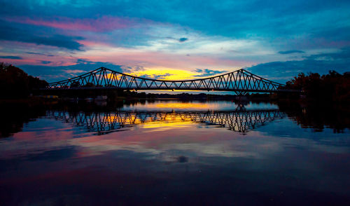 Bridge over river against sky during sunset